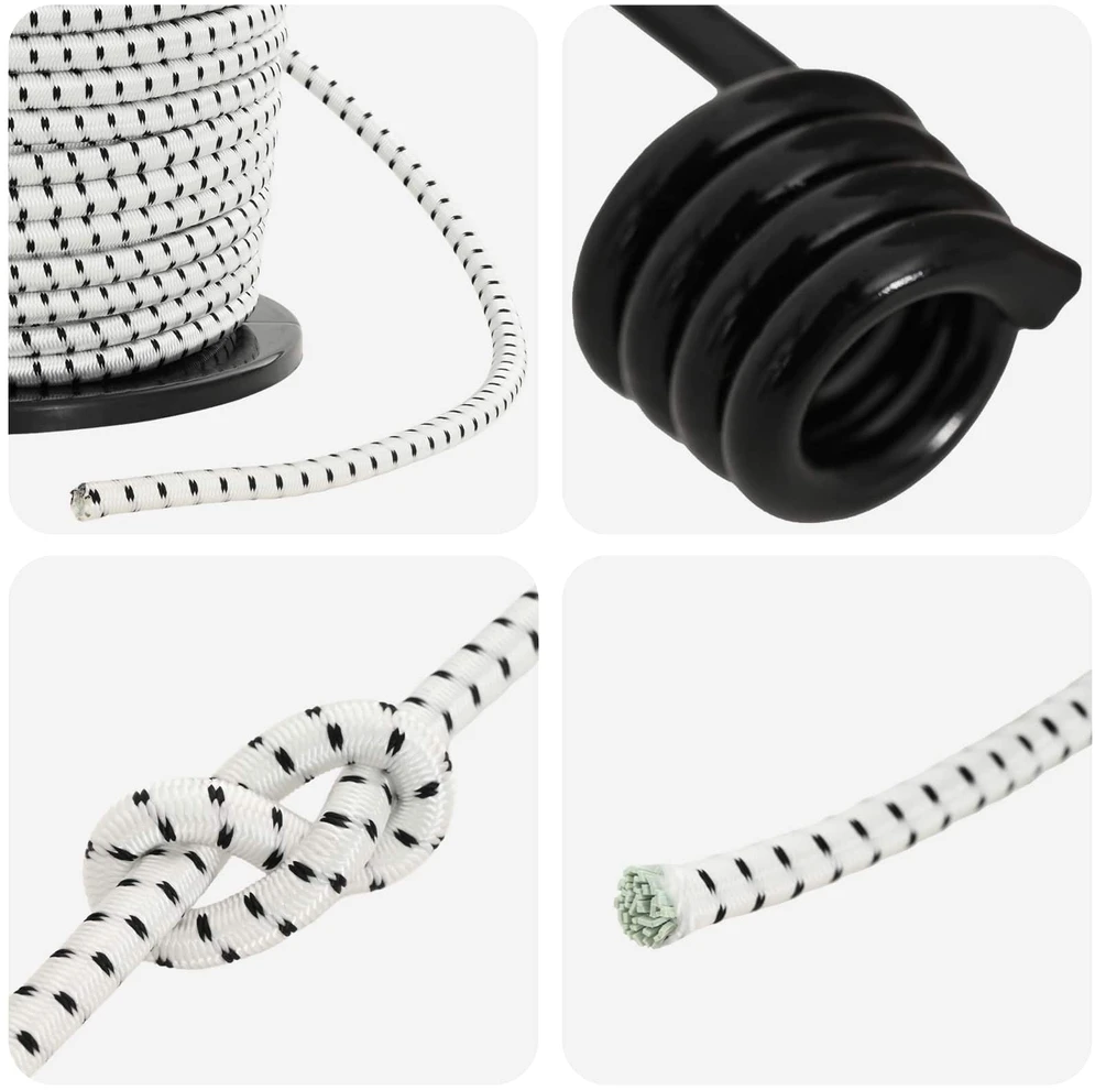 Bungee virvės su kabliukais 8 mm Juoda ir Balta PP ir guma