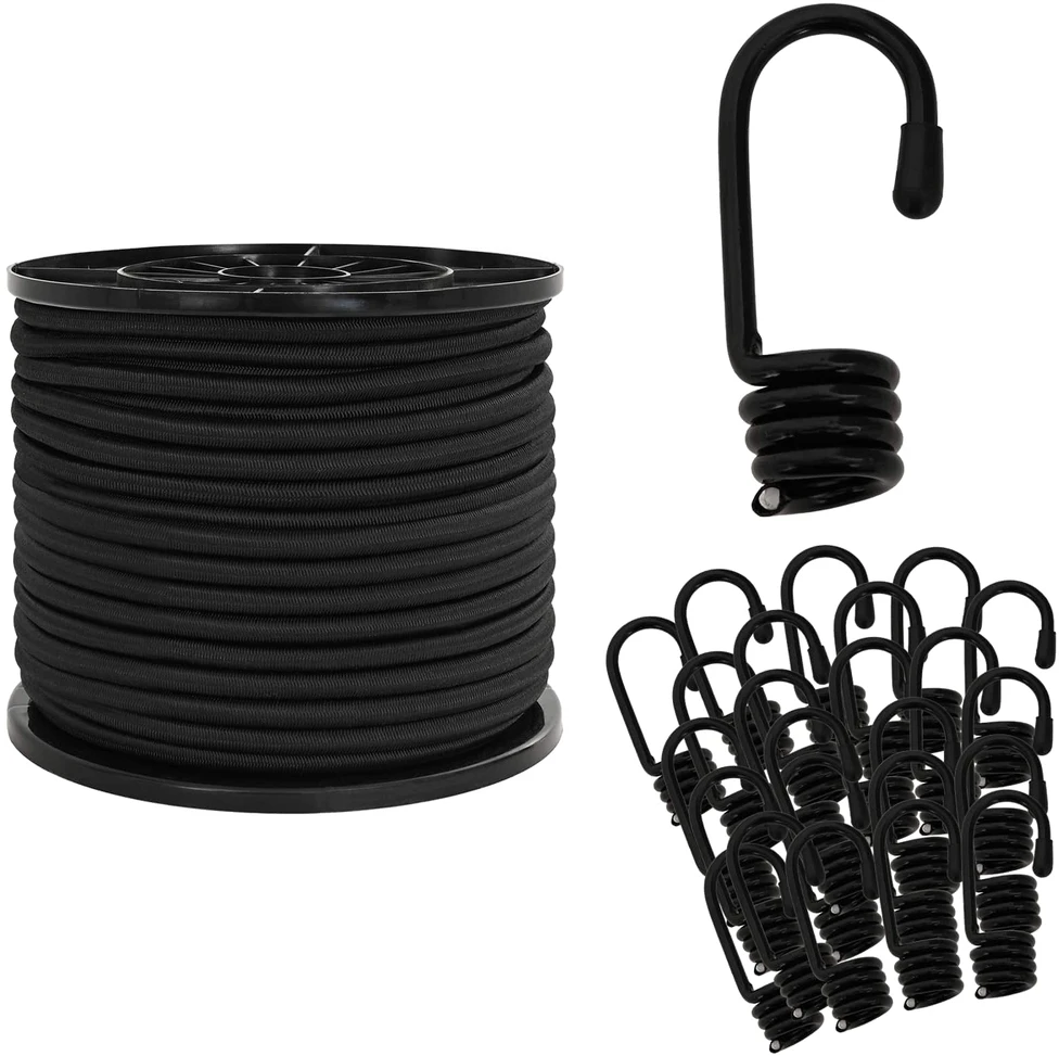 Bungee virvės su kabliukais 8 mm Juoda PP ir guma