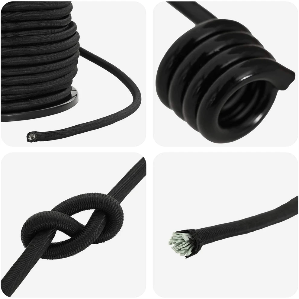 Bungee virvės su kabliukais 8 mm Juoda PP ir guma