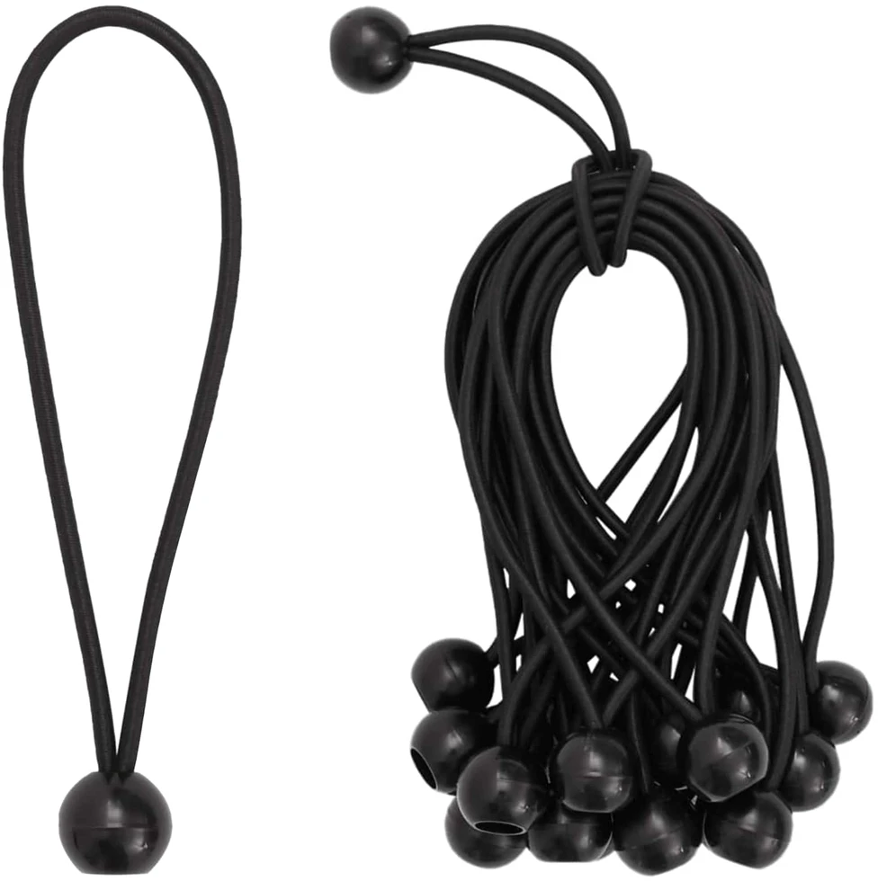 Bungee virvės su kamuoliukais 100 vnt. Juoda 4 mm x 22 cm