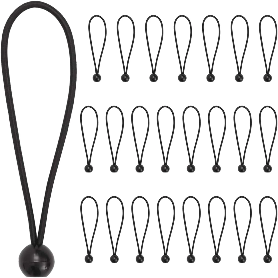 Bungee virvės su kamuoliukais 24 vnt. Juoda 4 mm x 22 cm