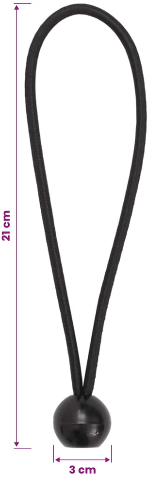 Bungee virvės su kamuoliukais 24 vnt. Juoda 4 mm x 22 cm
