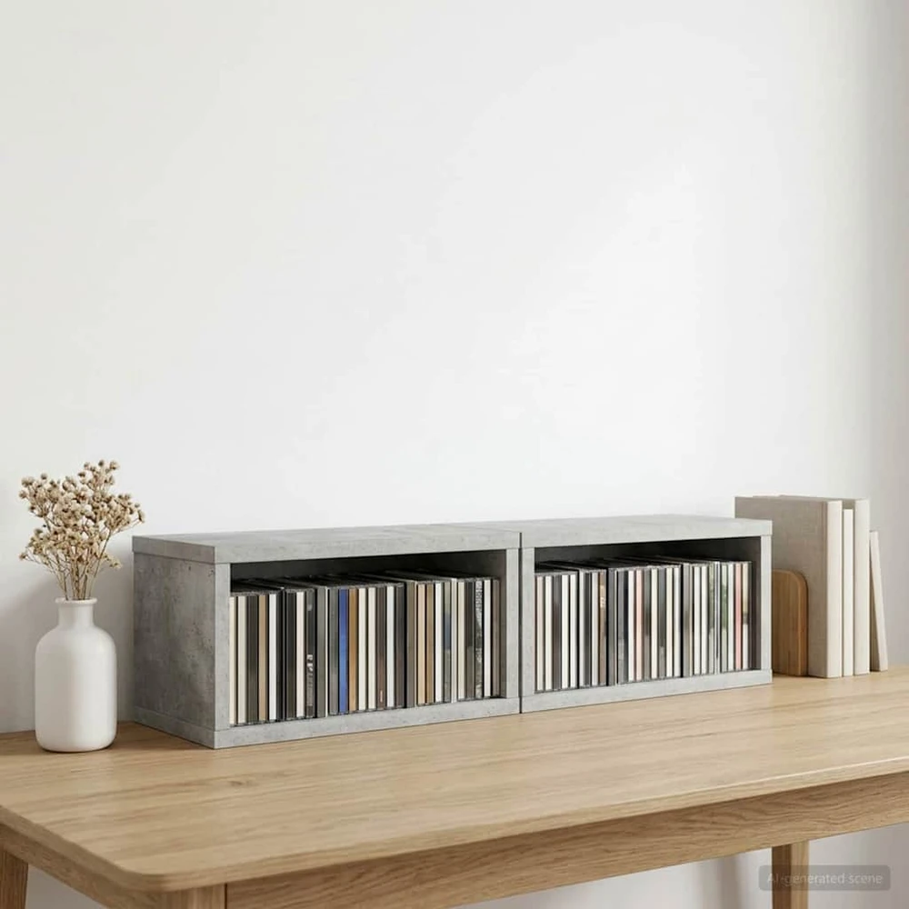 CD saugojimo stovas 2 vnt. Betono pilka 40 x 17 x 17 cm