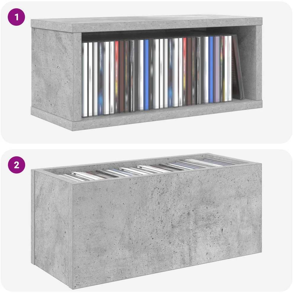 CD saugojimo stovas 2 vnt. Betono pilka 40 x 17 x 17 cm
