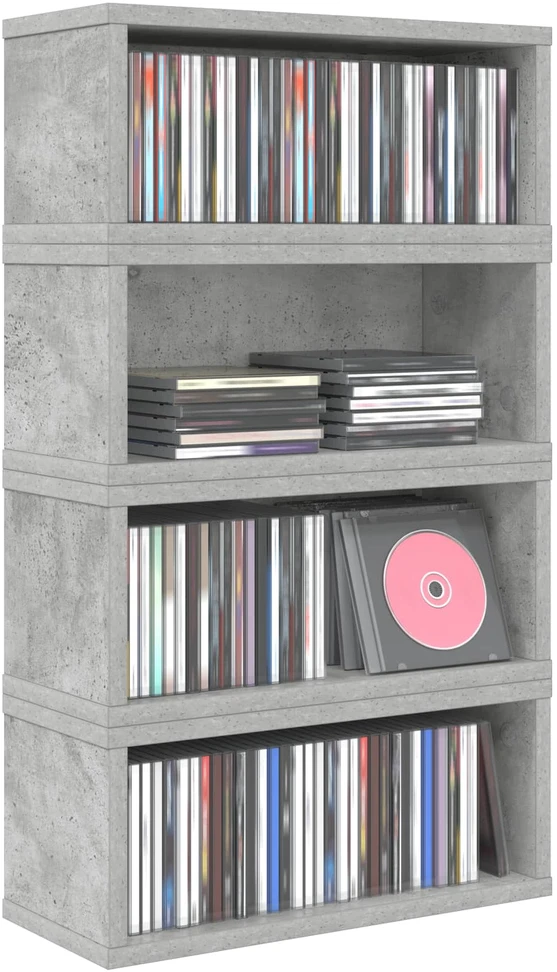 CD saugojimo stovas 4 vnt. Betono pilka 40 x 17 x 17 cm