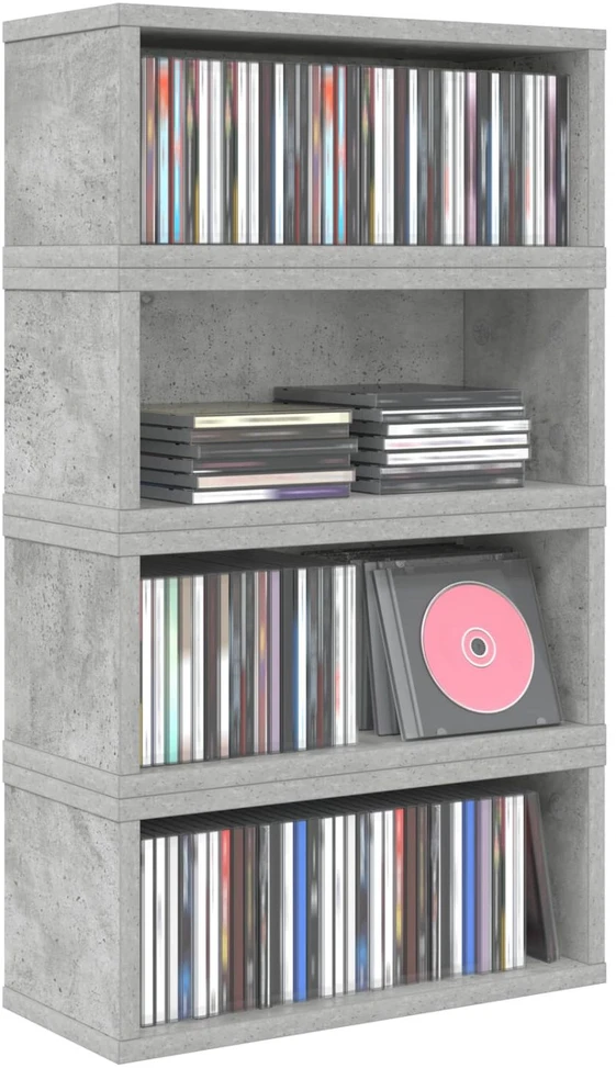 CD saugojimo stovas 4 vnt. Betono pilka 40 x 17 x 17 cm