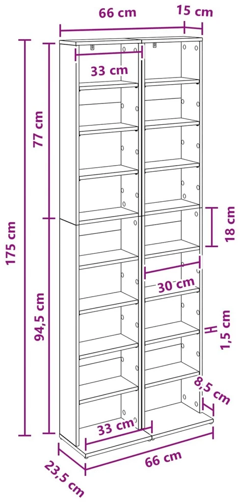 CD spinta 2 vnt. Dūminio ąžuolo 33 x 23,5 x 175 cm
