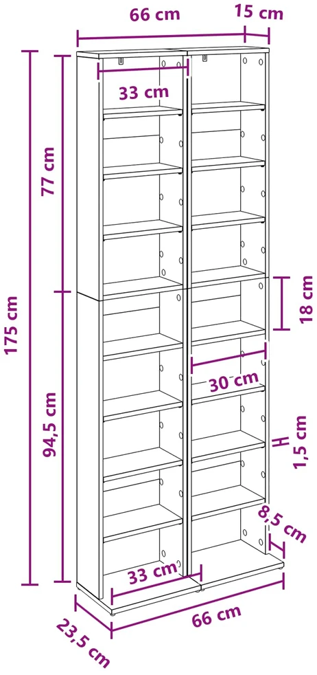 CD spinta 2 vnt. Dūminio ąžuolo 33 x 23,5 x 175 cm