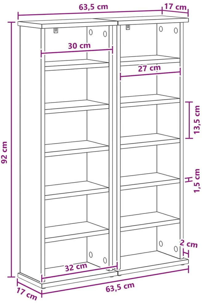 CD spinta 2 vnt. Juodojo ąžuolo 60 x 17 x 92 cm