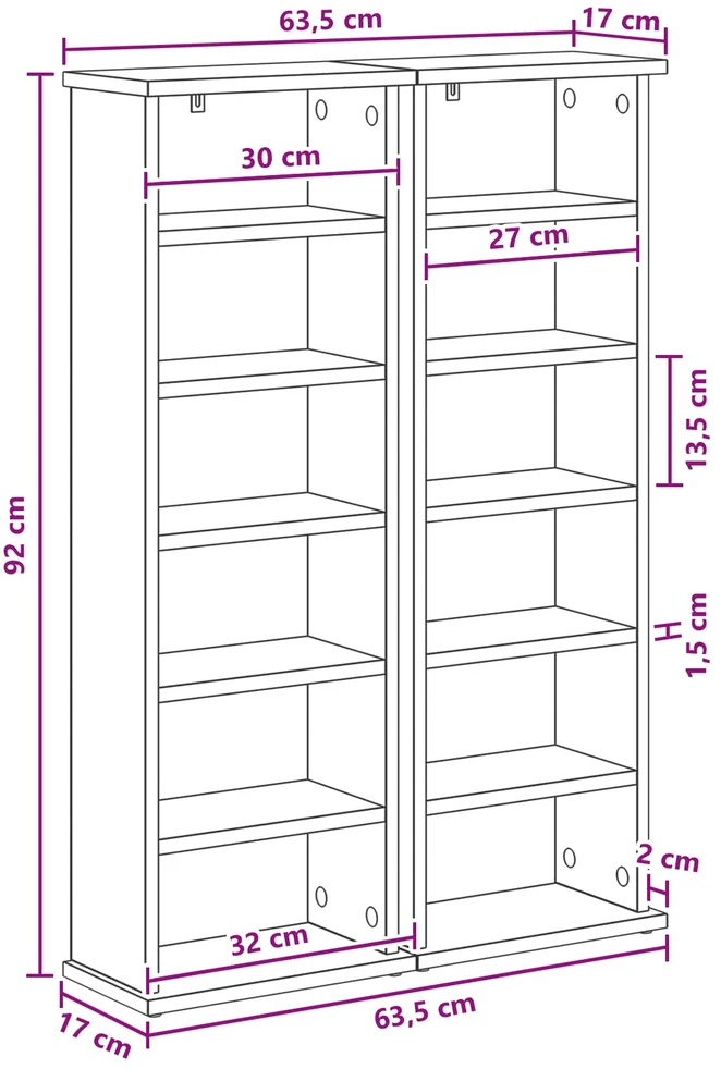 CD spinta 2 vnt. Juodojo ąžuolo 60 x 17 x 92 cm