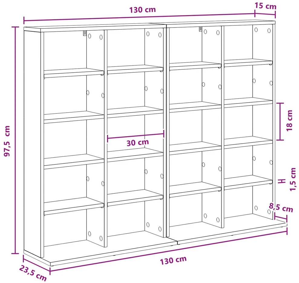 CD spinta 2 vnt. Sonoma ąžuolas 65 x 23,5 x 97,5 cm