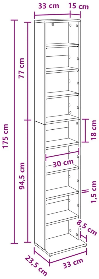 CD spinta Artisano ąžuolo 33 x 23,5 x 175 cm Apdirbta mediena