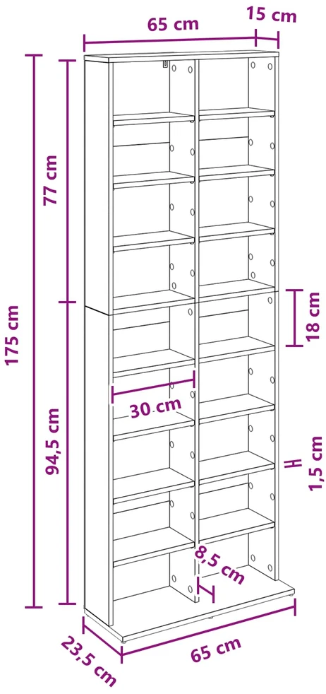 CD spinta Artisano ąžuolo 65 x 23,5 x 175 cm Apdirbta mediena