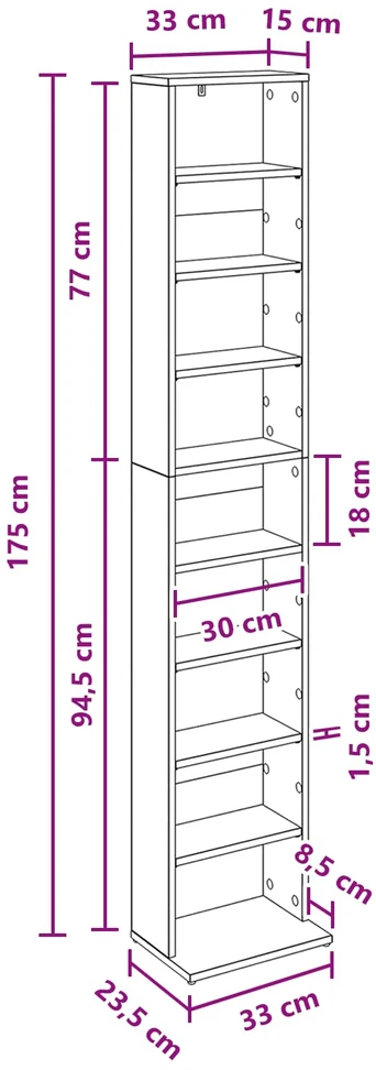 CD spinta Juodojo ąžuolo 33 x 23,5 x 175 cm Apdirbta mediena