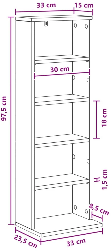 CD spinta Juodojo ąžuolo 33 x 23,5 x 97,5 cm Apdirbta mediena