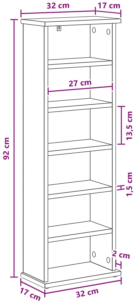 CD spinta Pilka Sonoma 60 x 17 x 92 cm Apdirbta mediena