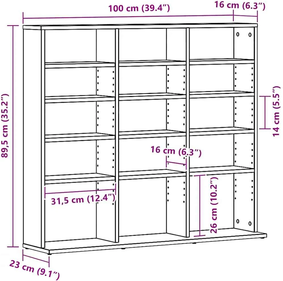CD spintelė, juodo ąžuolo spalvos, 100x23x89,5 cm, inžinerinė mediena