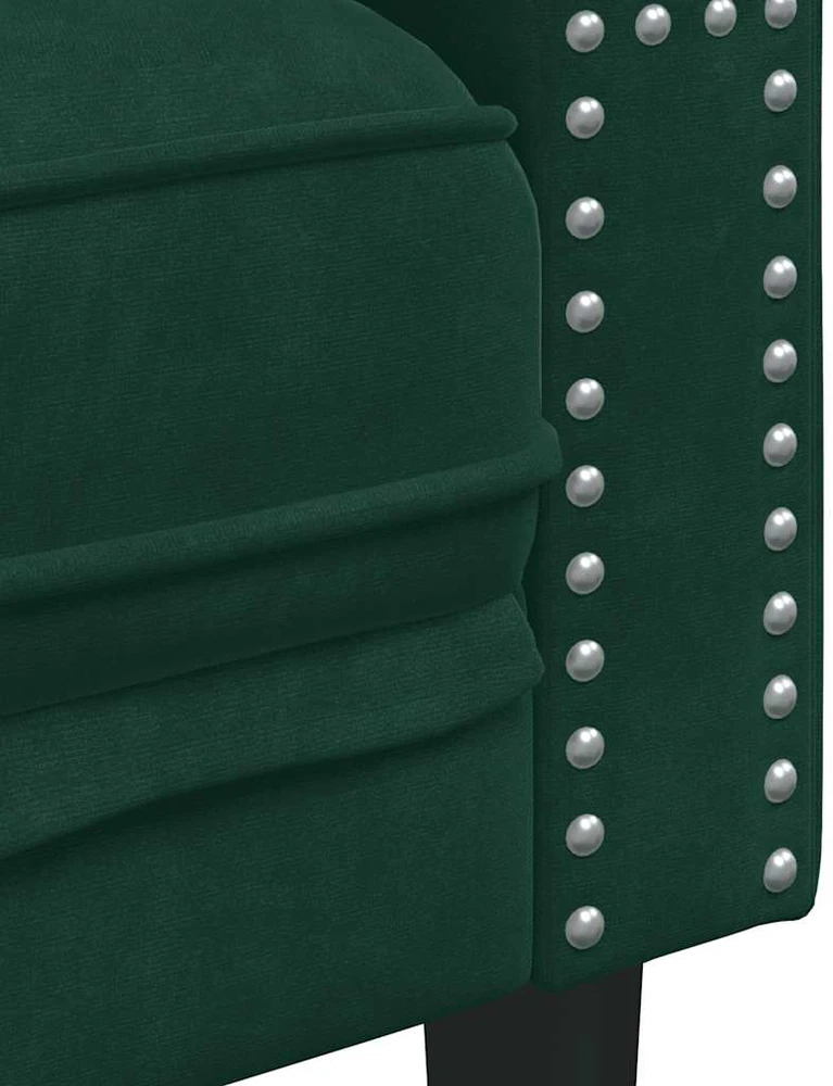 Česterfildo sofa-kėdė, tamsiai žalia, aksomas