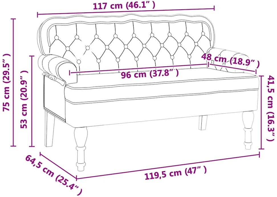 Česterfildo suolas Juoda 119,5 x 64,5 x 75 cm Dirbtinė oda