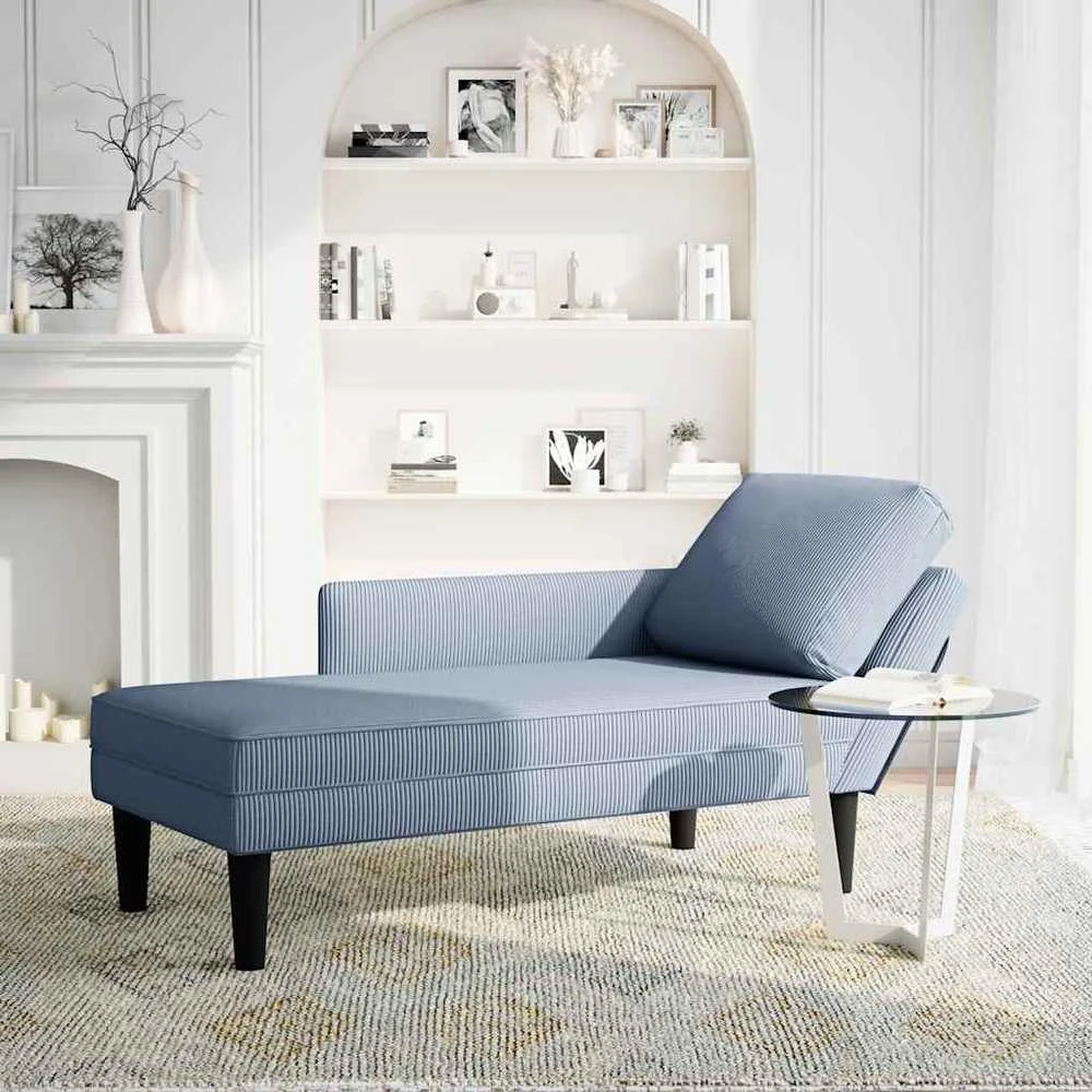 Sofa Chaise Lounge su pagalvės mėlynu velveto audiniu