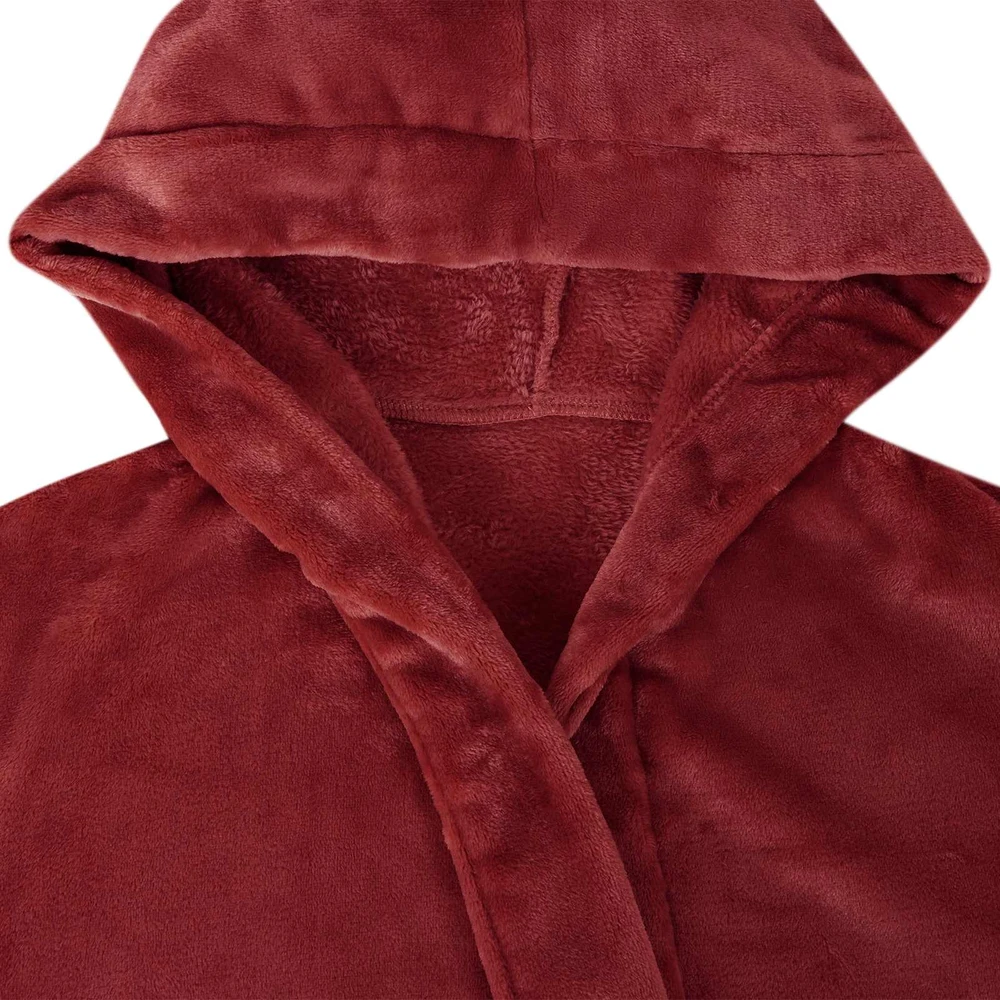 Chalatą su kapucė Bordo raudona S Flanelė
