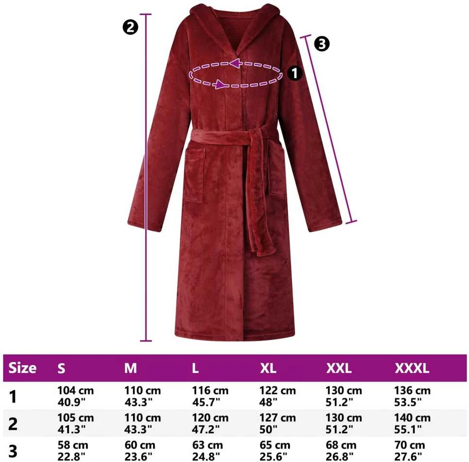 Chalatą su kapucė Bordo raudona XXL Flanelė