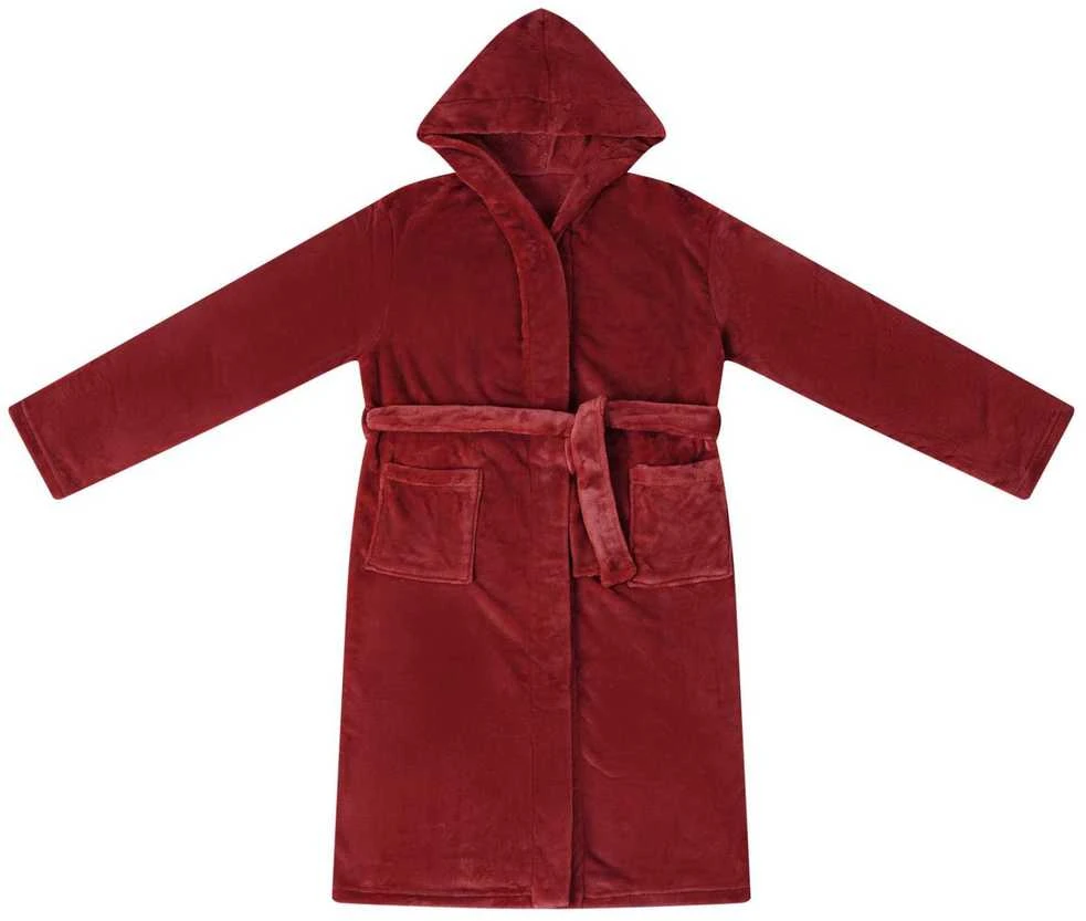 Chalatą su kapucė Bordo raudona XXL Flanelė