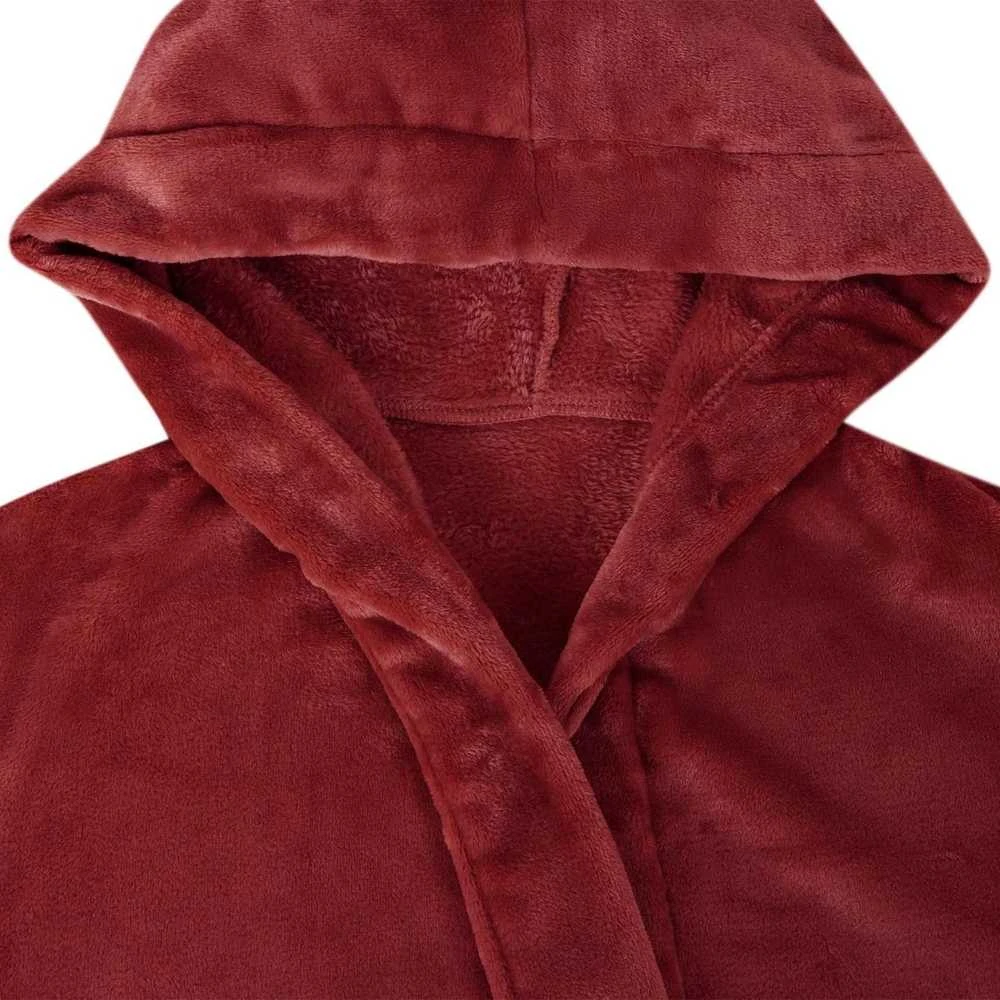 Chalatą su kapucė Bordo raudona XXL Flanelė