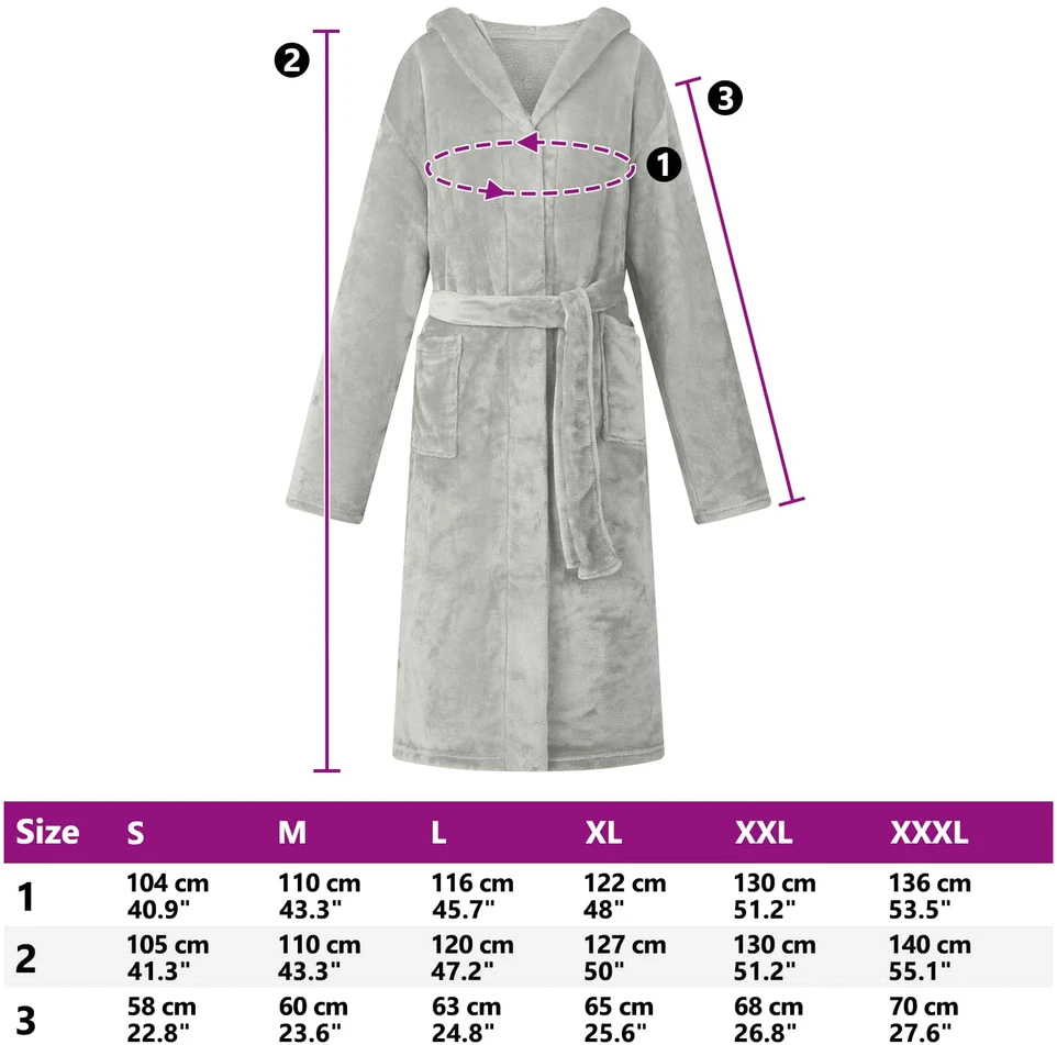 Chalatą su kapucė Pilka XXXL Flanelė