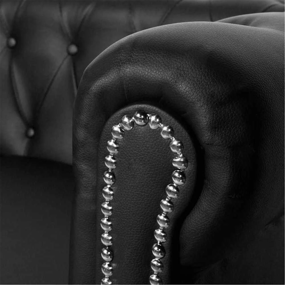 Chesterfield dvivietė sofa, dirbtinė oda, juoda