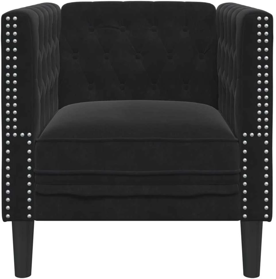 Fotelis Chesterfield krėslas, juodos spalvos, aksomas