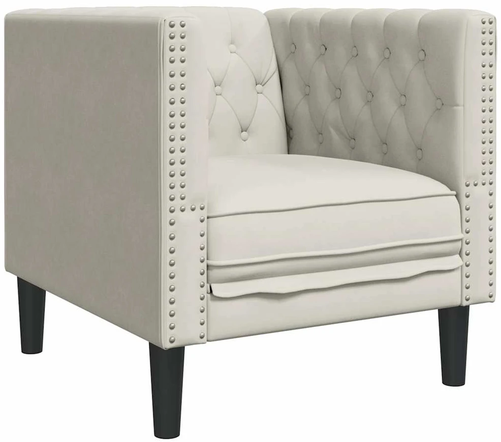 Sofa Chesterfield krėslas, kreminės spalvos, aksomas