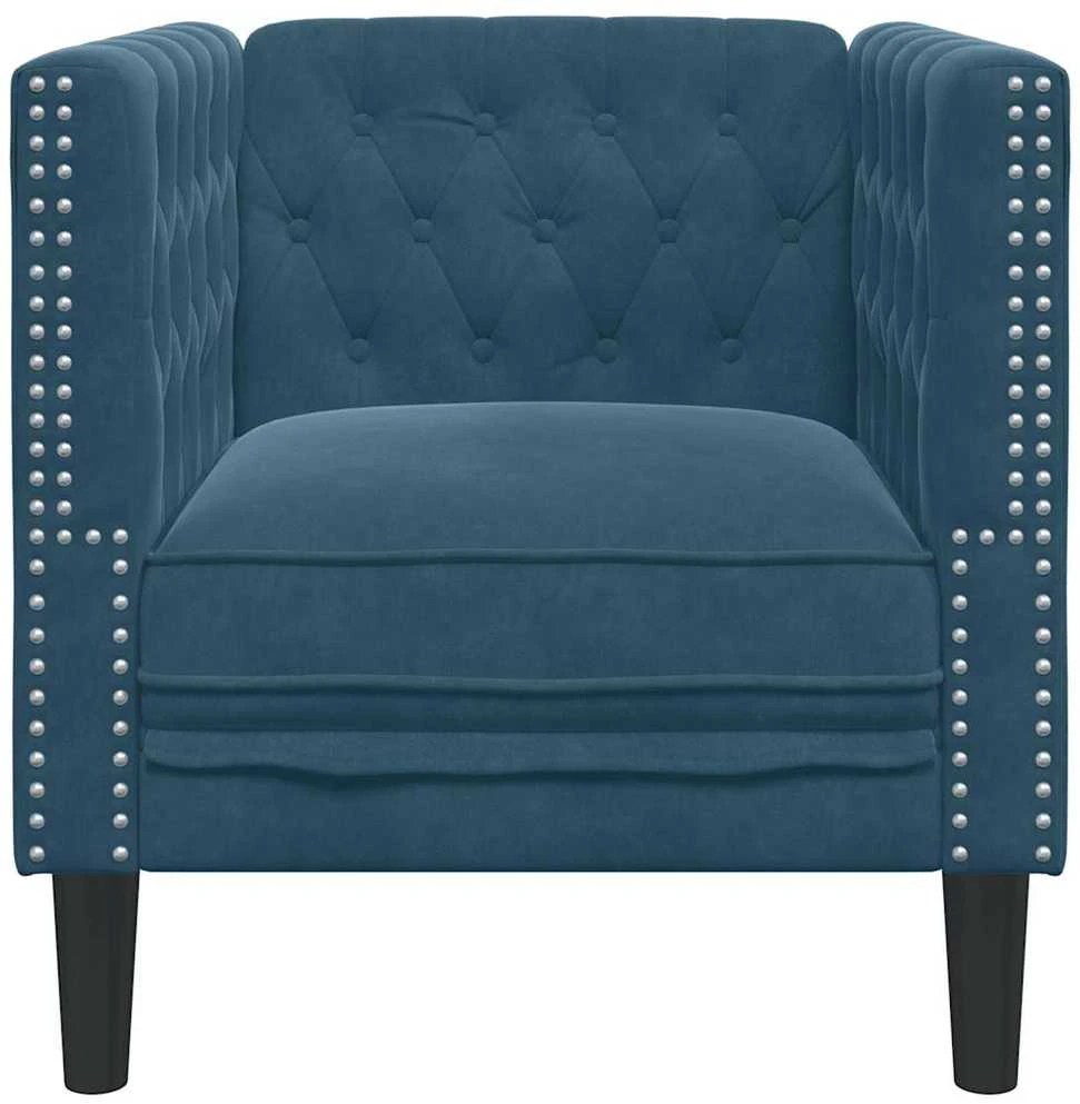 Fotelis Chesterfield krėslas, mėlynos spalvos, aksomas