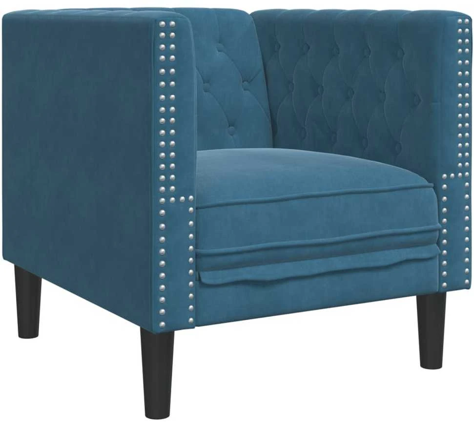Fotelis Chesterfield krėslas, mėlynos spalvos, aksomas