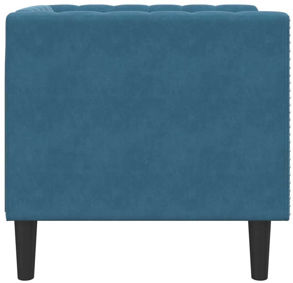 Fotelis Chesterfield krėslas, mėlynos spalvos, aksomas