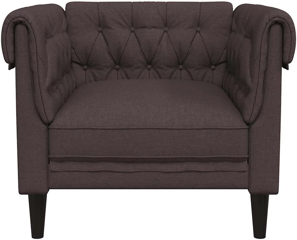Fotelis Chesterfield krėslas, tamsiai rudos spalvos, audinys