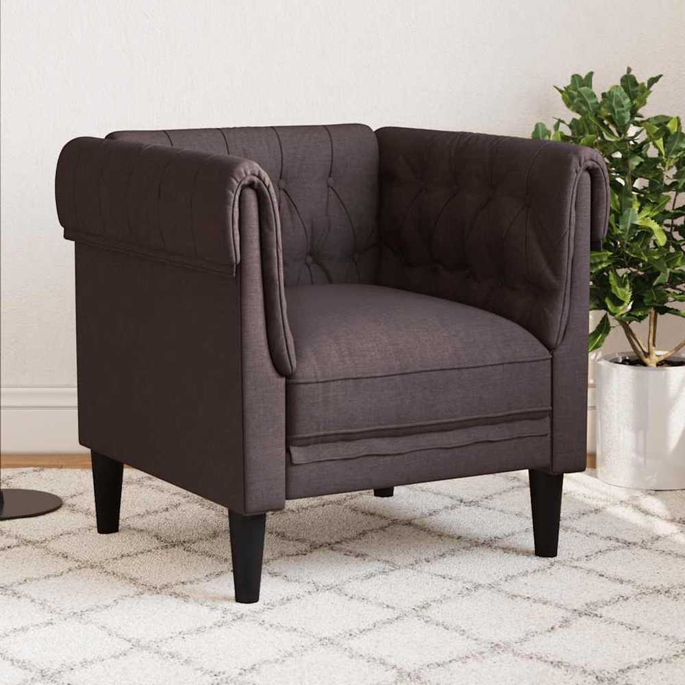 Fotelis Chesterfield krėslas, tamsiai rudos spalvos, audinys