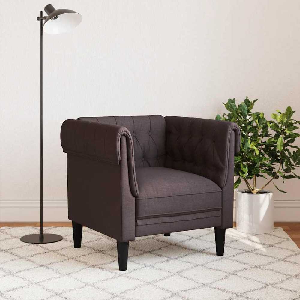 Fotelis Chesterfield krėslas, tamsiai rudos spalvos, audinys