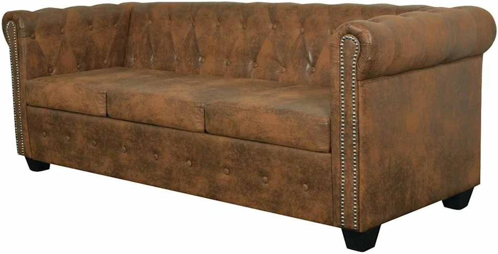 Chesterfield Sofa 3-vietis Ruda Dirbtinė Oda