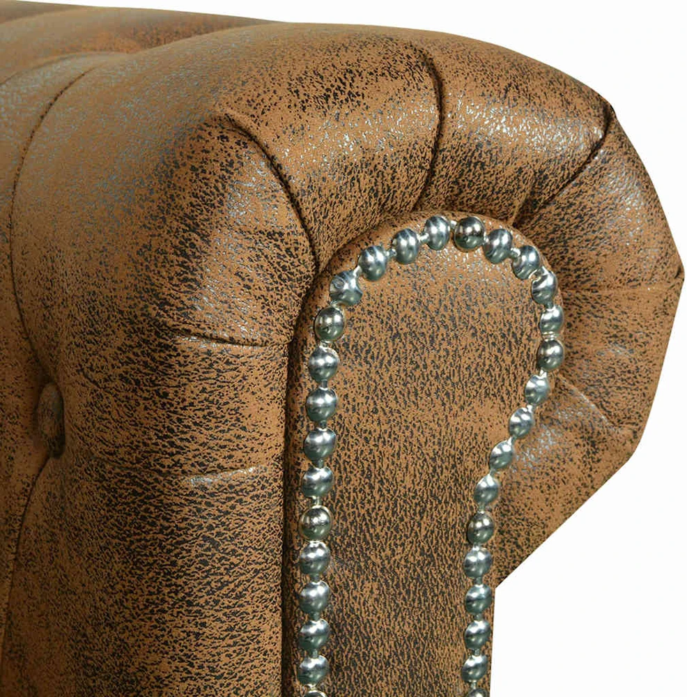 Chesterfield Sofa 3-vietis Ruda Dirbtinė Oda