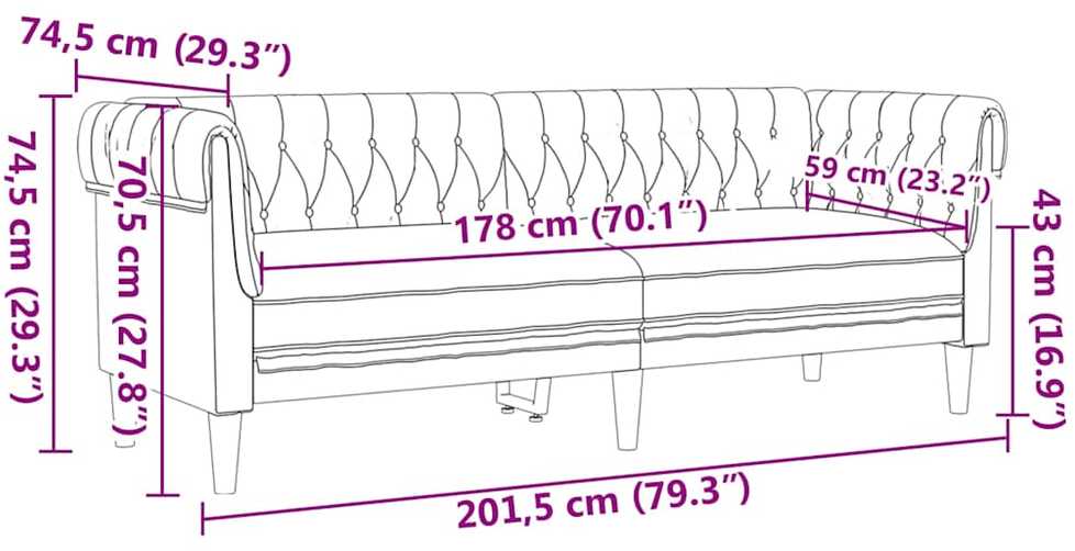 Sofa Ruda 201,5 x 74,5 x 74,5 cm Poliesteris