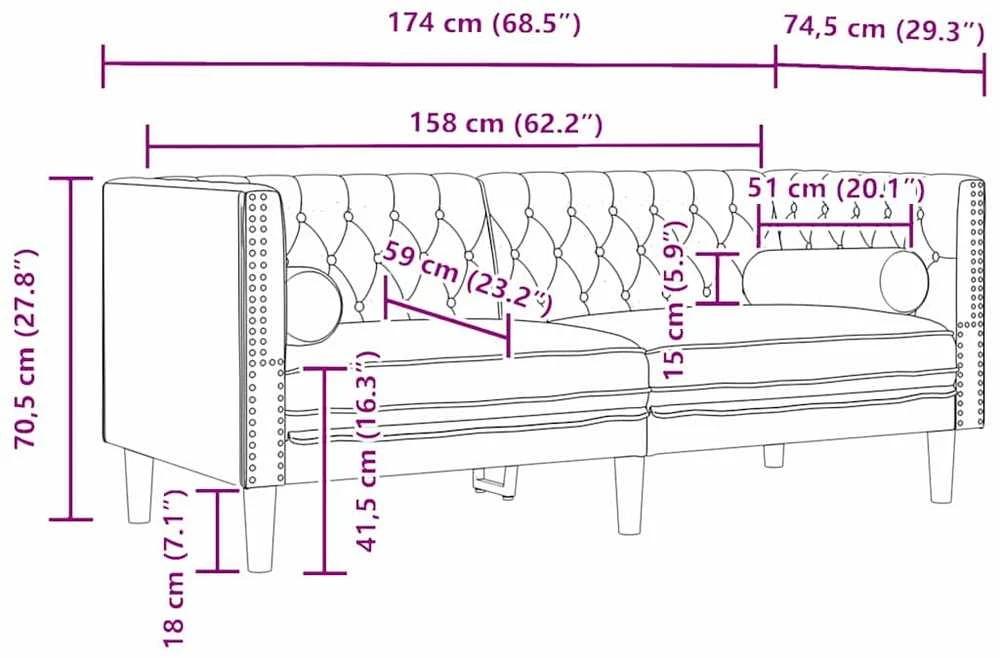 Sofa Šviesiai pilka 174 x 74,5 x 70,5 cm Aksomas