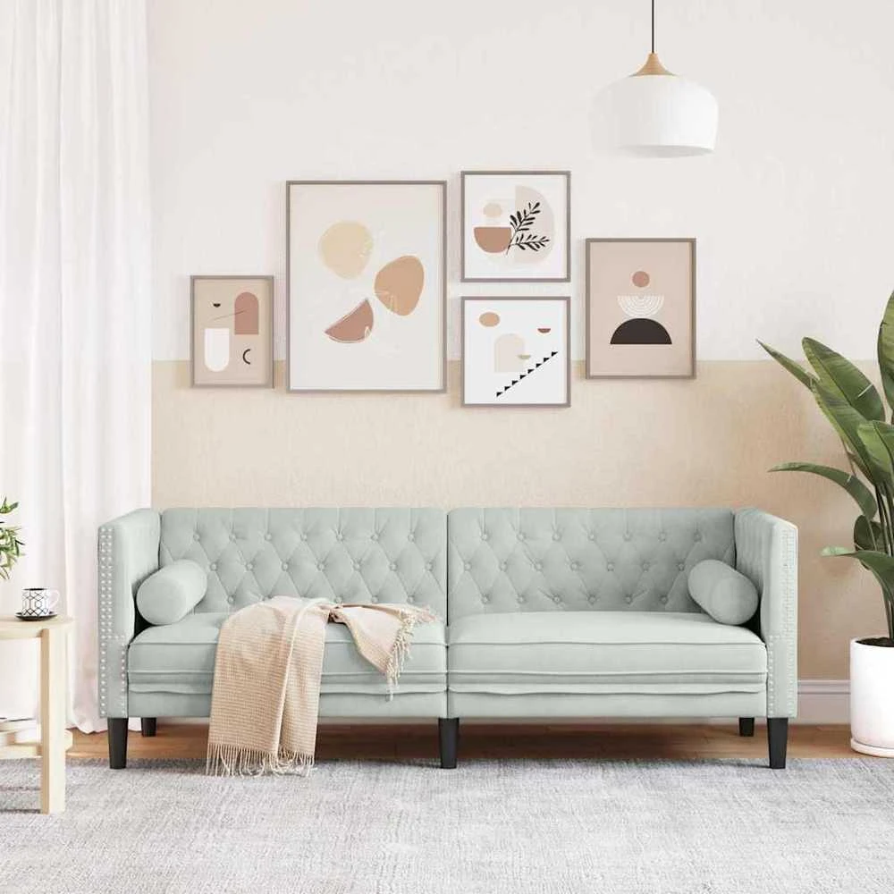 Sofa Šviesiai pilka 194 x 74,5 x 70,5 cm Aksomas