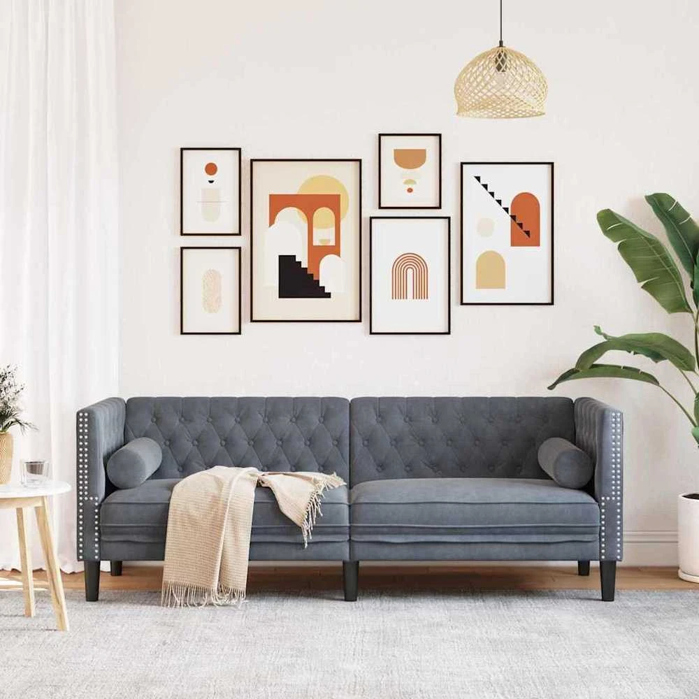 Sofa Tamsiai pilka 194 x 74,5 x 70,5 cm Aksomas
