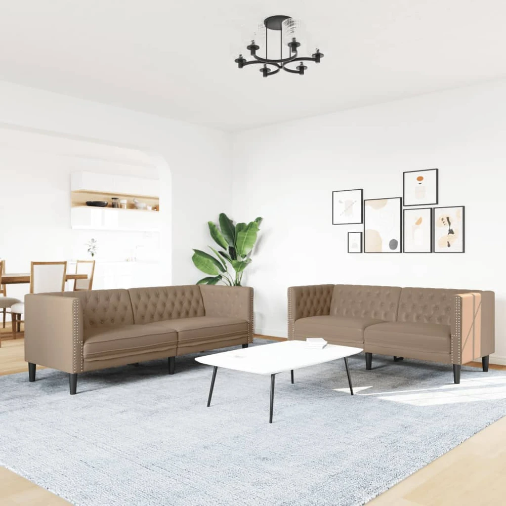 Sofa Chesterfield sofų komplektas, 2 dalių, kapučino, dirbtinė oda