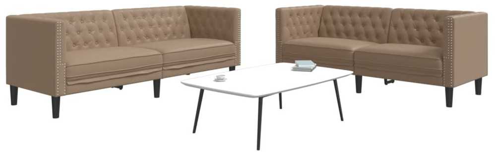 Sofa Chesterfield sofų komplektas, 2 dalių, kapučino, dirbtinė oda