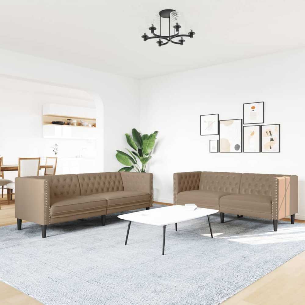 Sofa Chesterfield sofų komplektas, 2 dalių, kapučino, dirbtinė oda