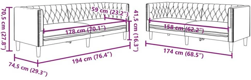 Sofa Chesterfield sofų komplektas, 2 dalių, pilkas, dirbtinė oda