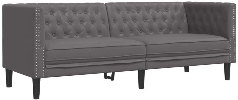 Sofa Chesterfield sofų komplektas, 2 dalių, pilkas, dirbtinė oda