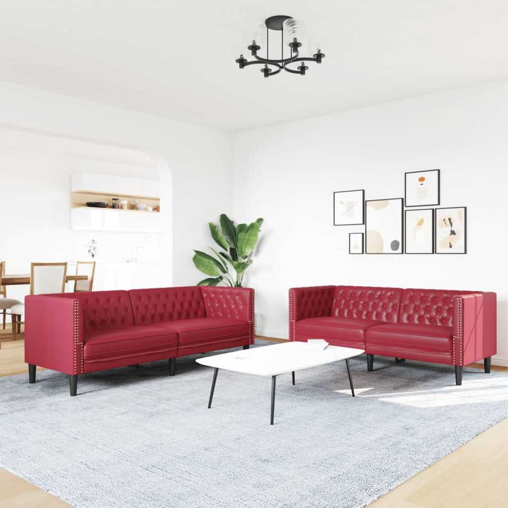 Sofa Chesterfield sofų komplektas, 2 dalių, raudonojo vyno spalvos